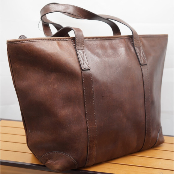 Mulholland Brothers Dark Brown Leather Shopper's Zippered Tote Bag - Picture 6 of 15